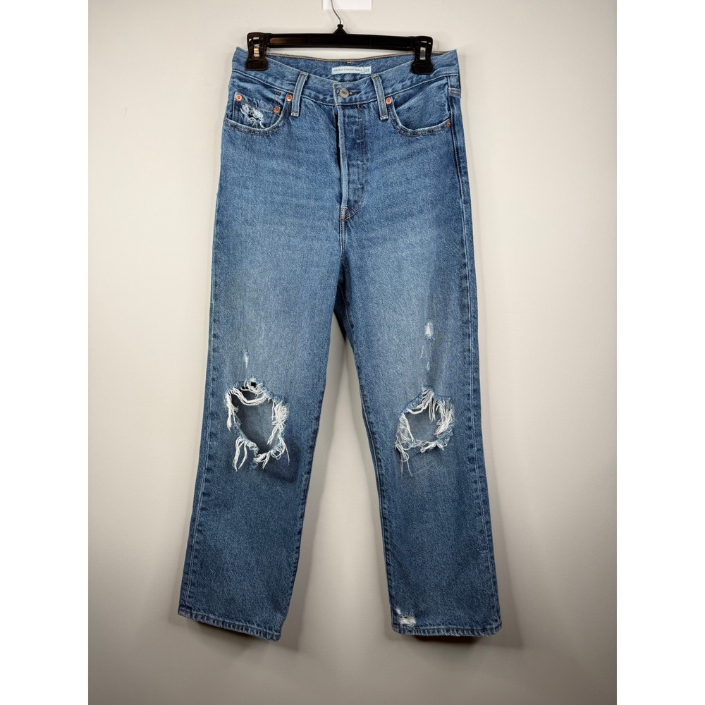 Levi's Ribcage Straight Ankle Jeans Womens 28 Distressed Light Wash Cotton
